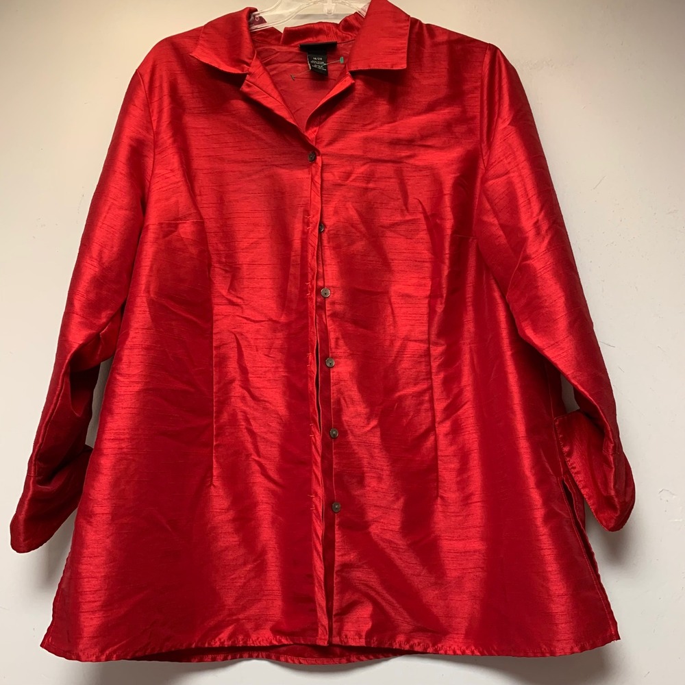 Lane Bryant Button Down Tunic Womens 18/20 Red Excellent Slub Texture Blouse